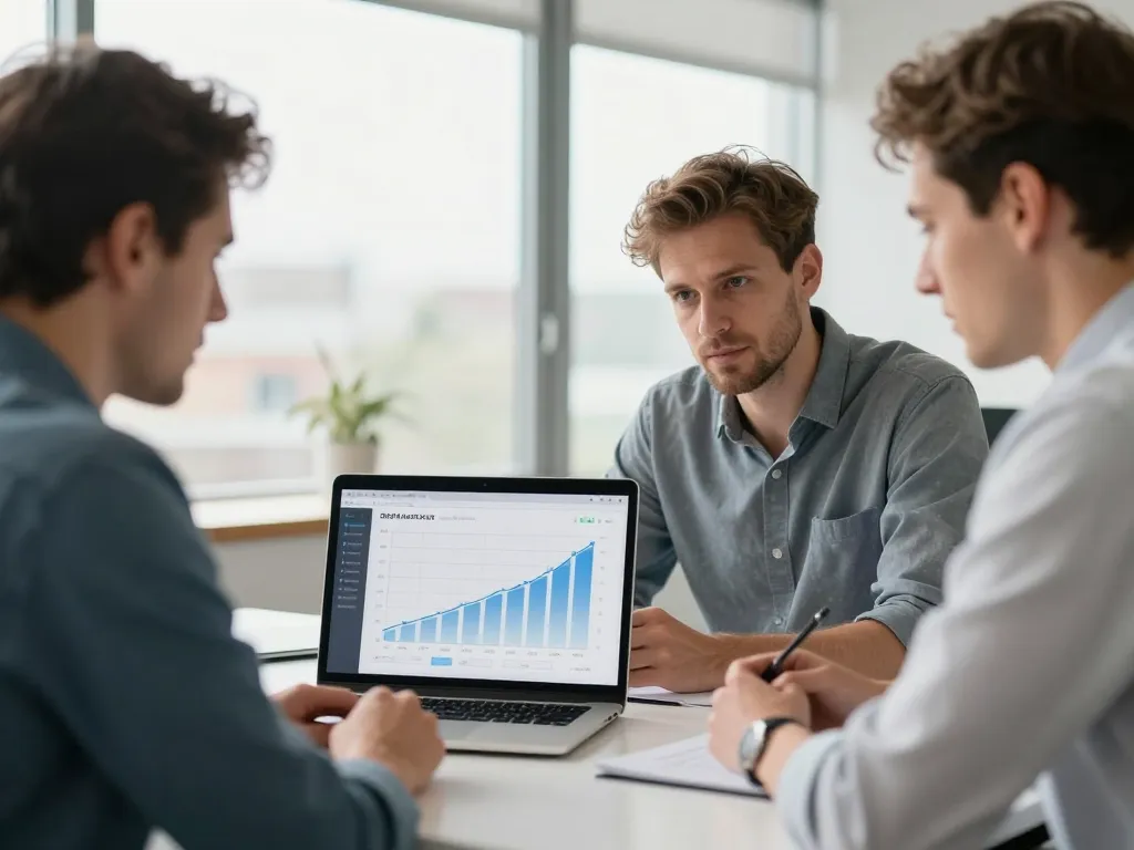 Équipe d'experts en référencement local collaborant dans un bureau moderne à Angers pour améliorer la visibilité d'une entreprise.