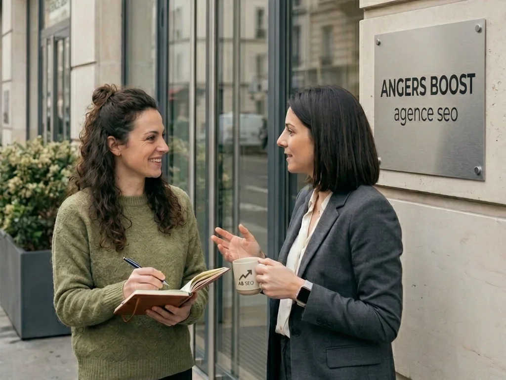 Un expert en référencement naturel travaillant sur un ordinateur dans un bureau lumineux à Angers pour un devis SEO.