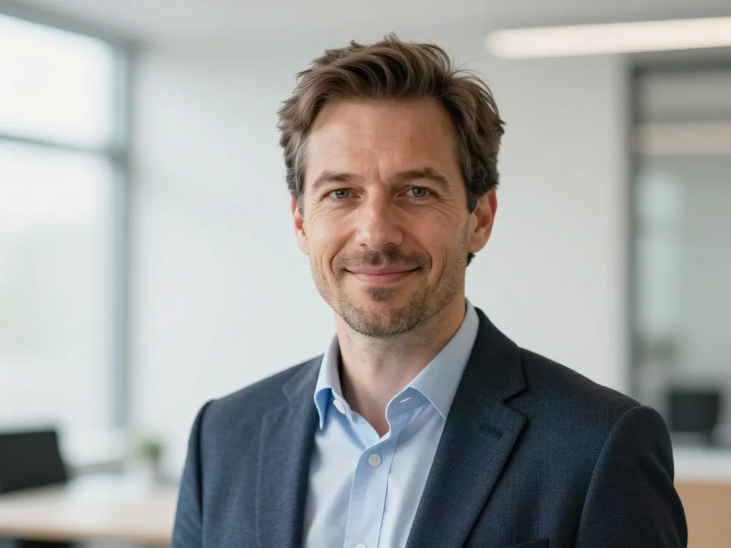 Portrait professionnel de Pierre, un partenaire de confiance dans ses bureaux à Angers.